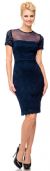 Short Sleeves Form Fitting Short Formal Party Dress in Lace in Navy